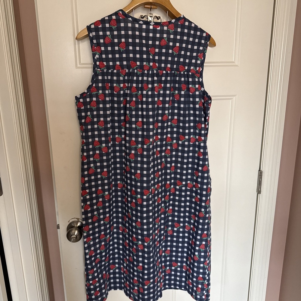 National Womens L House Dress Nightgown Blue Raspberry Sleeveless Retro Vintag - Picture 3 of 3